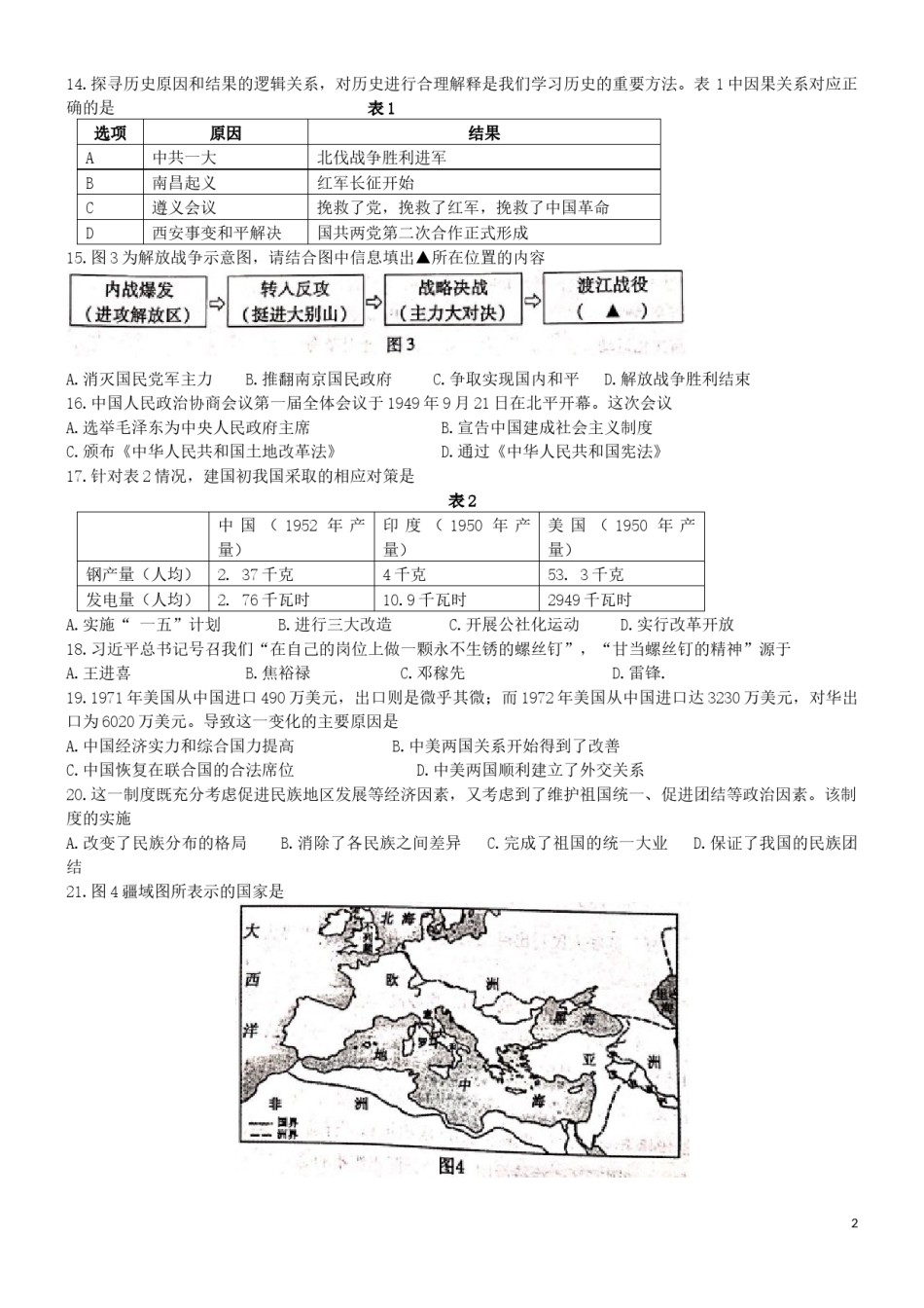 福建省漳州市2019年中考历史真题试题.docx_第2页
