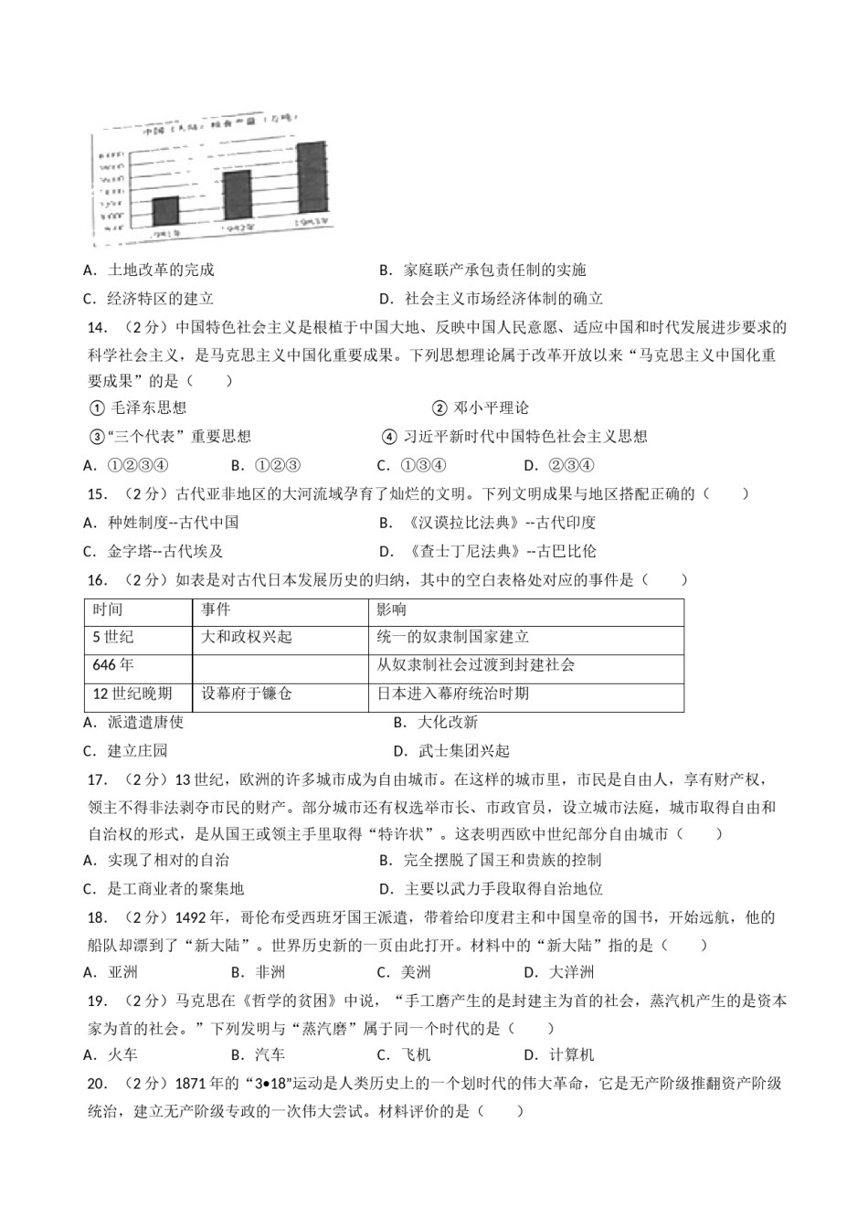 2020年山东烟台中考历史试卷及答案.docx_第3页
