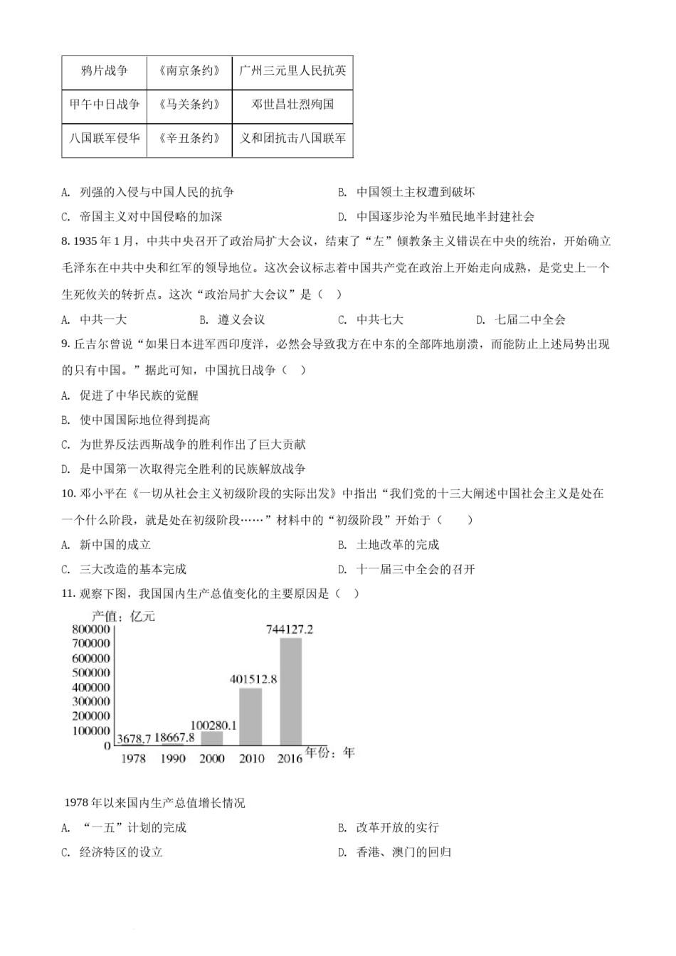 精品解析：2022年湖南省郴州市中考历史真题（原卷版）.docx_第2页