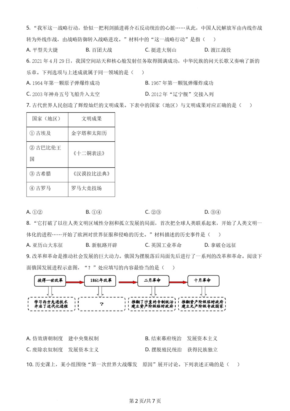 2021年辽宁省大连市中考历史试题（原卷版）.docx_第2页