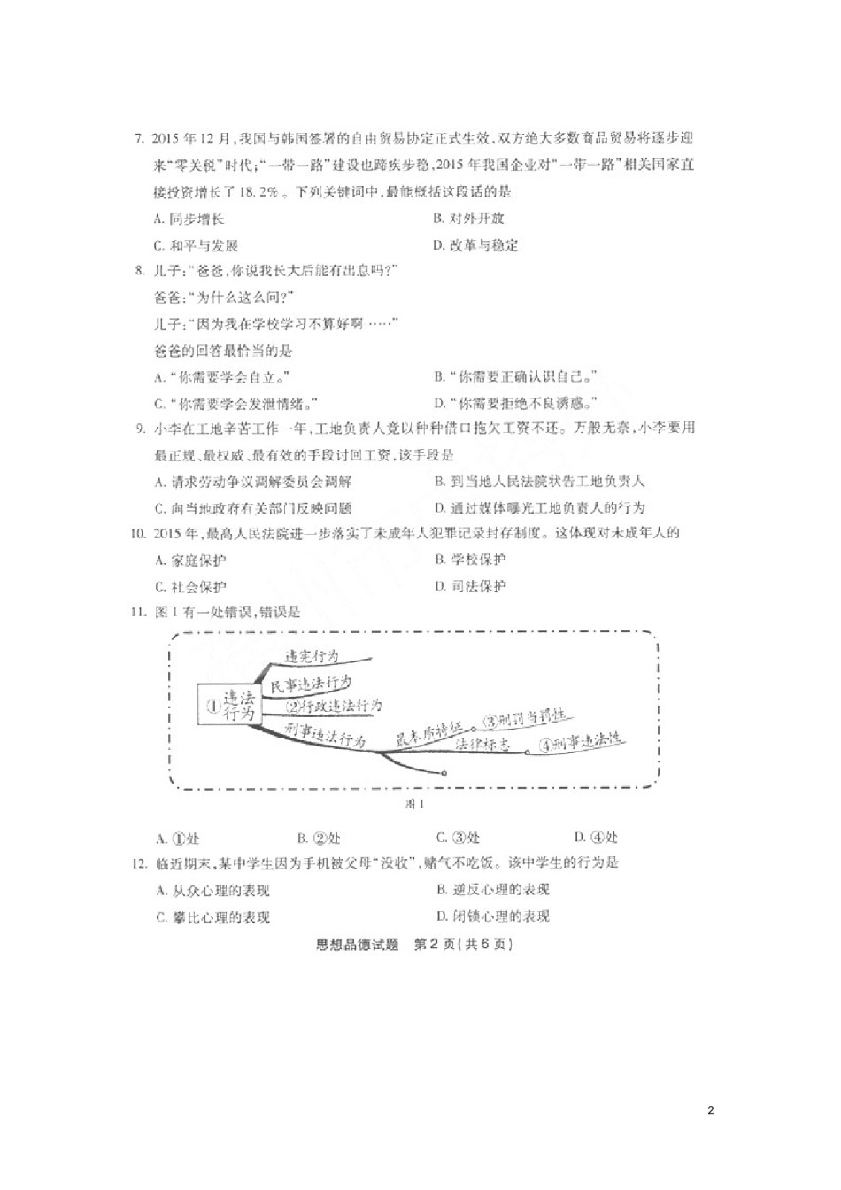 福建省福州市2016年中考思想品德真题试题（扫描版，含答案）.doc_第2页