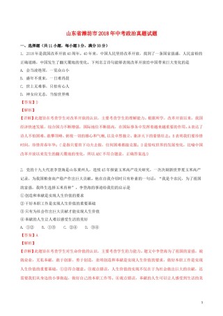 山东省潍坊市2018年中考政治真题试题（含解析）.doc