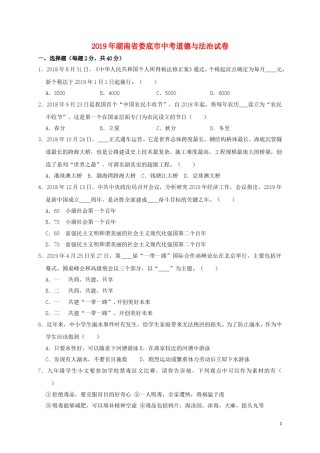湖南省娄底市2019年中考道德与法治真题试题（含解析）.doc