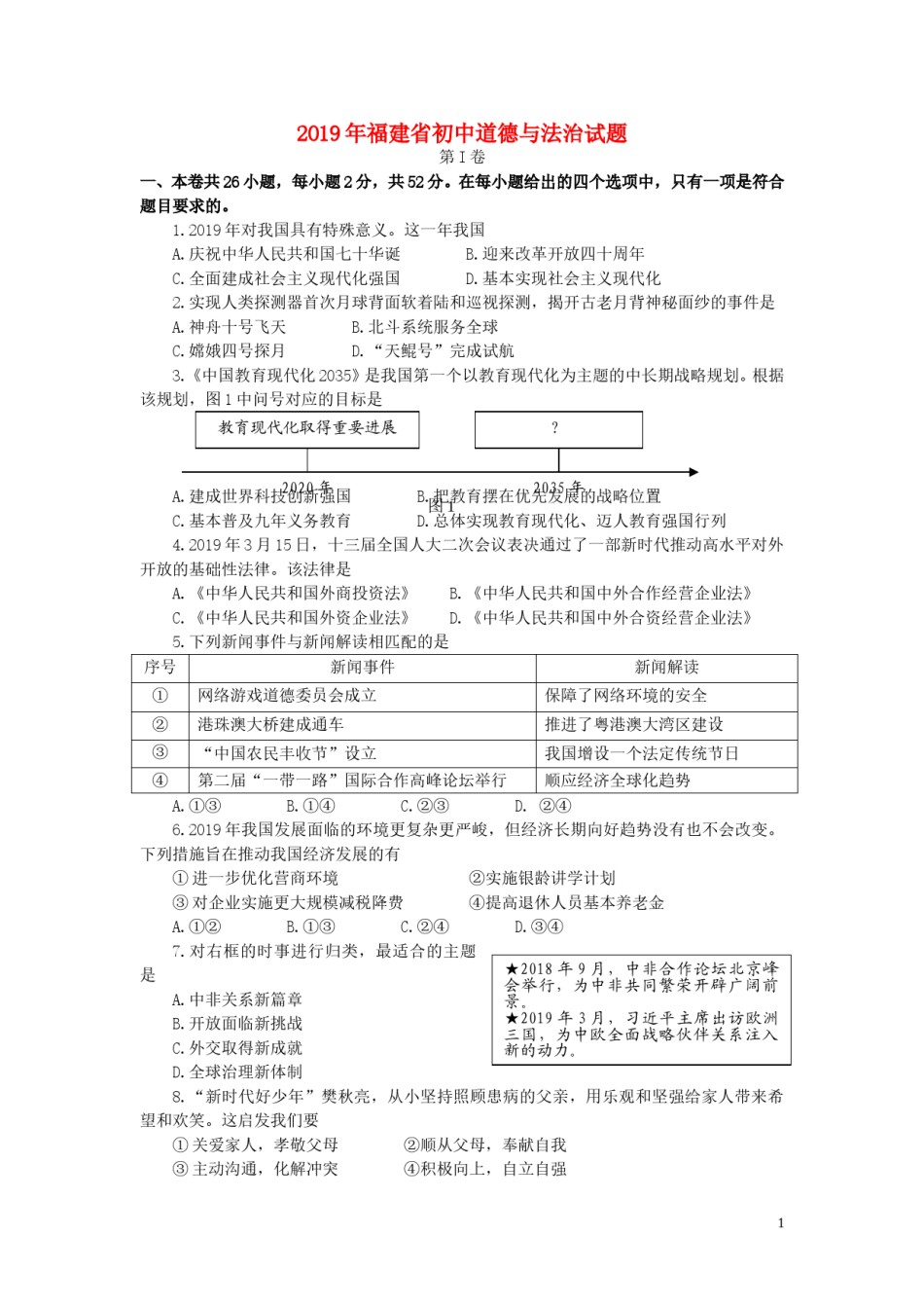 福建省2019年中考道德与法治真题试题.doc_第1页