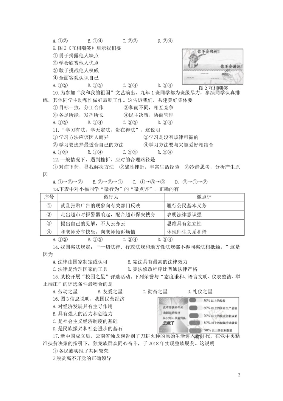 福建省2019年中考道德与法治真题试题.doc_第2页