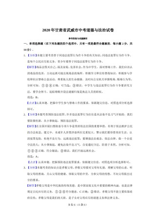 2020年甘肃省武威中考政治试题（解析版）.doc