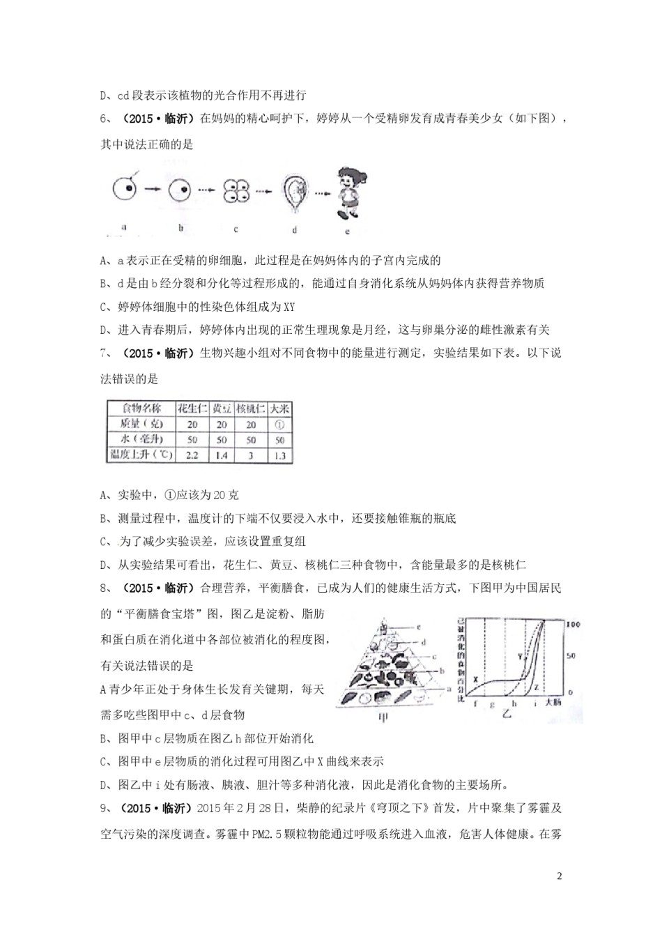 山东省临沂市2015年中考生物真题试题（含扫描答案）.doc_第2页