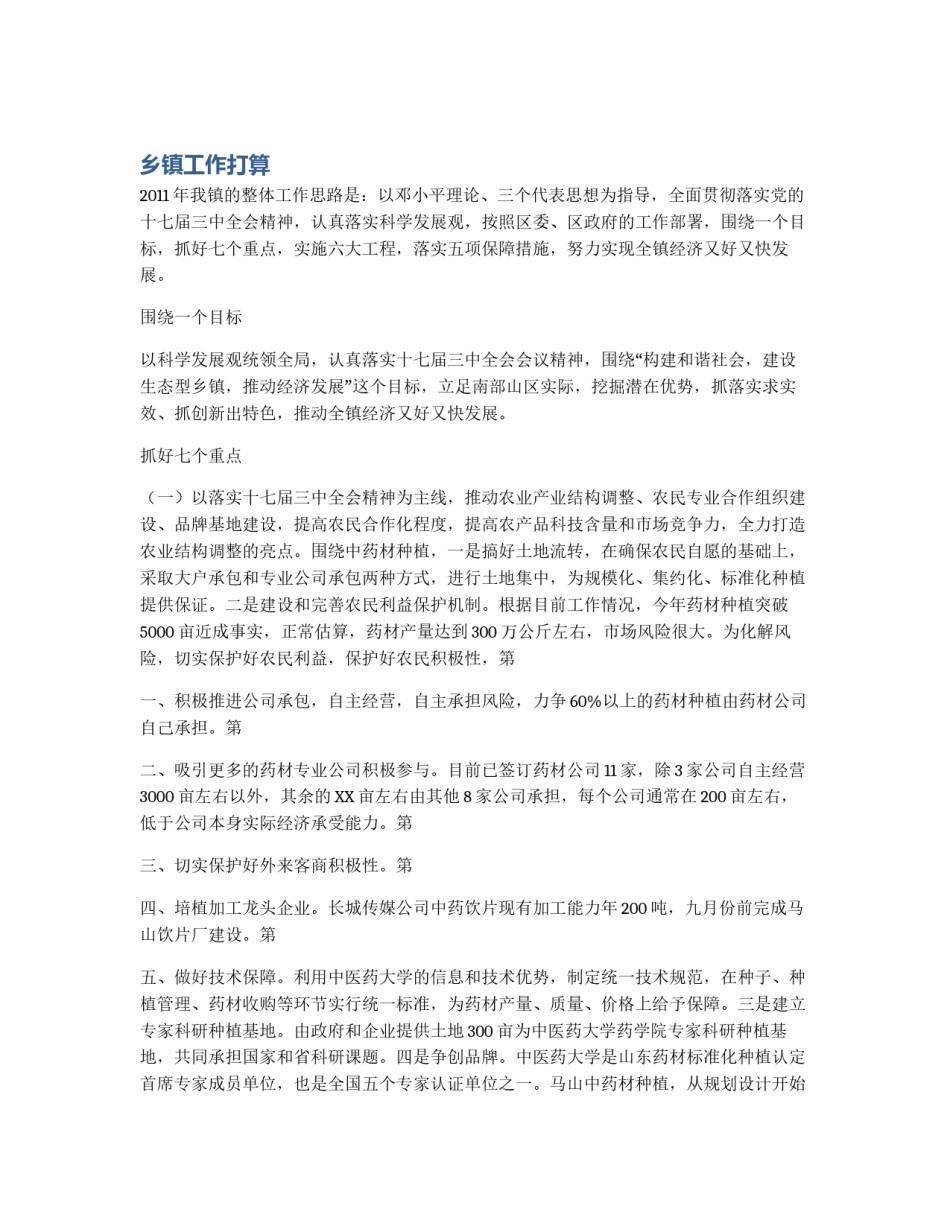 乡镇工作打算_第1页