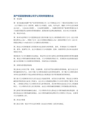 资产经营管理有限公司子公司财务管理办法