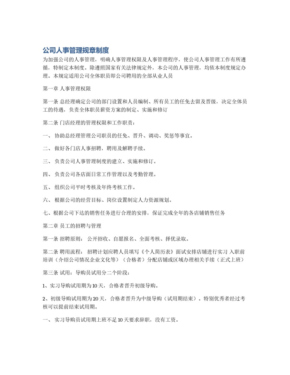 公司人事管理规章制度_第1页