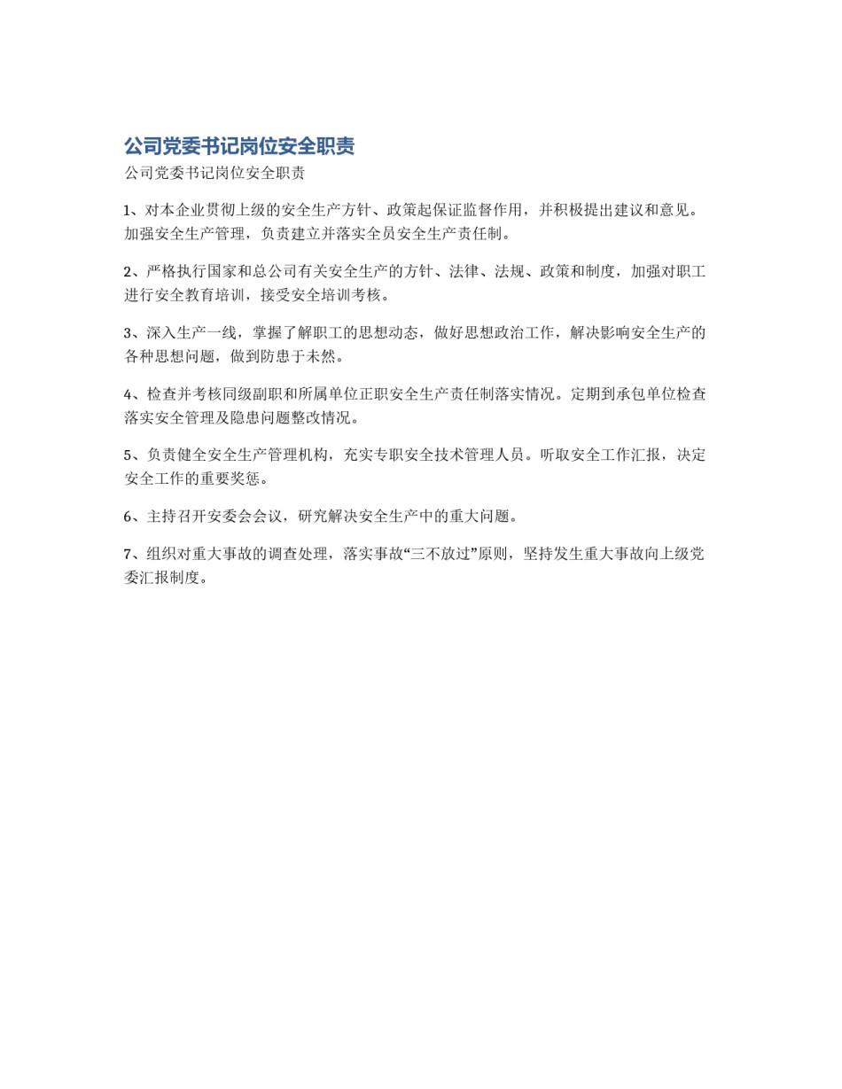 公司党委书记岗位安全职责_第1页