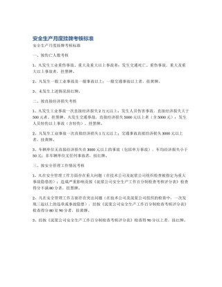 安全生产月度挂牌考核标准