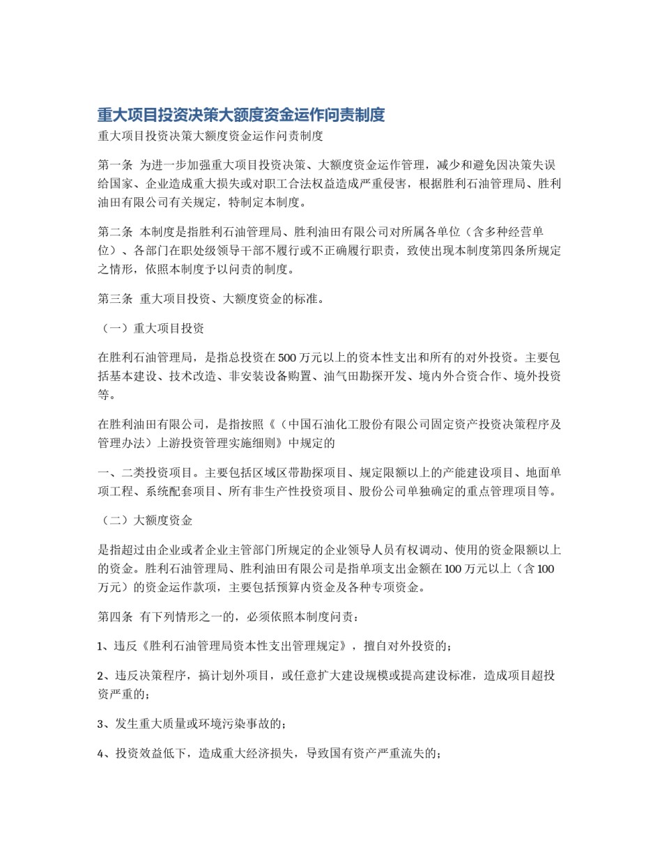 重大项目投资决策大额度资金运作问责制度_第1页