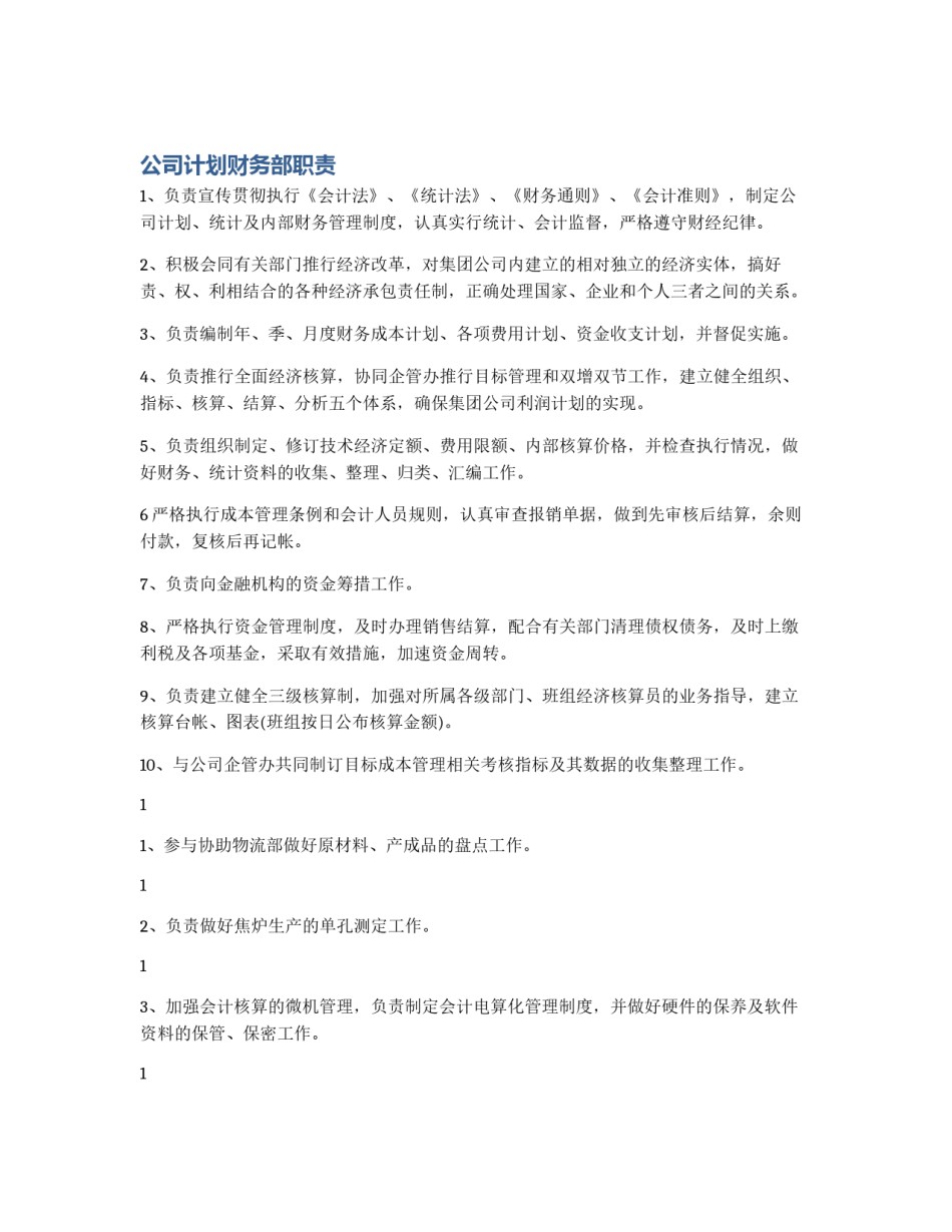 公司计划财务部职责_第1页