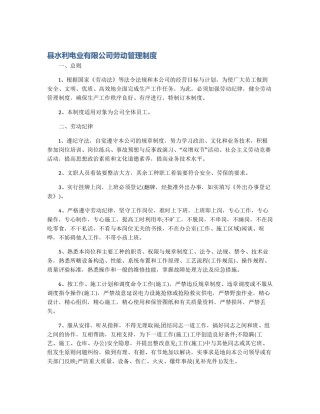 县水利电业有限公司劳动管理制度
