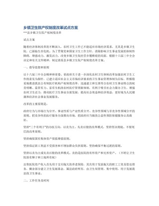乡镇卫生院产权制度改革试点方案