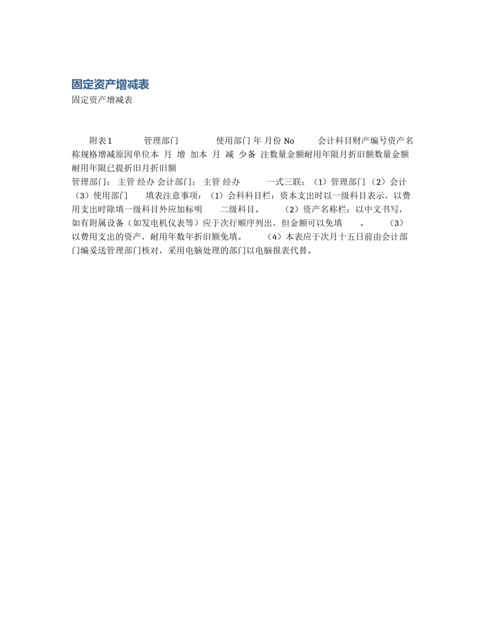 固定资产增减表_第1页