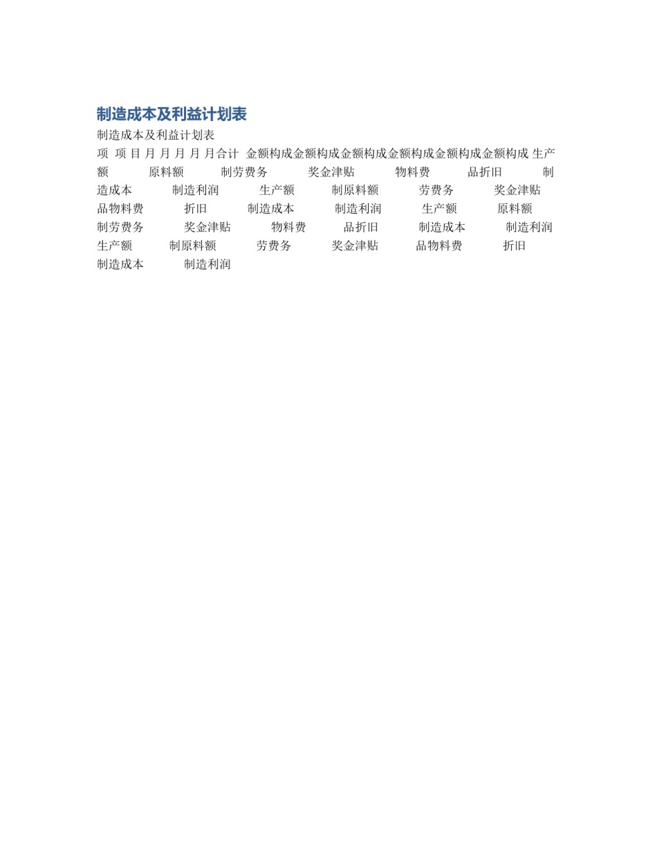 制造成本及利益计划表_第1页