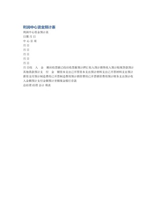 利润中心资金预计表