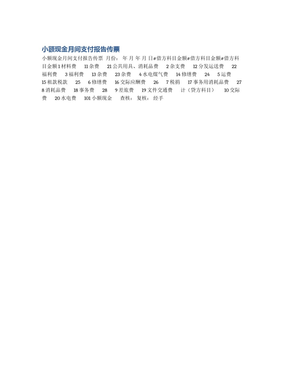 小额现金月间支付报告传票_第1页