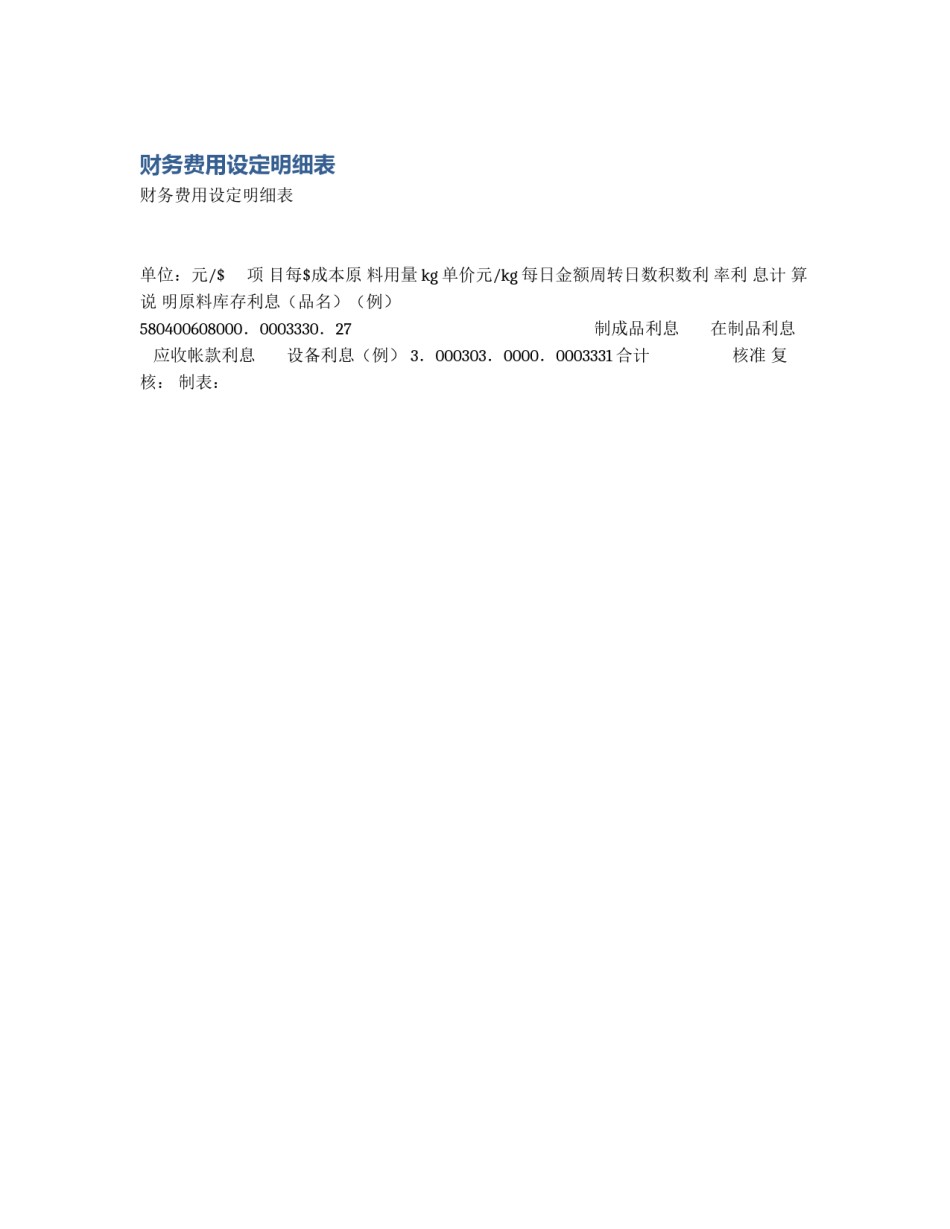 财务费用设定明细表_第1页