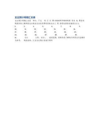 支出预计明细汇总表