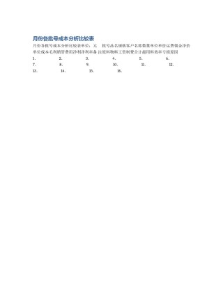 月份各批号成本分析比较表