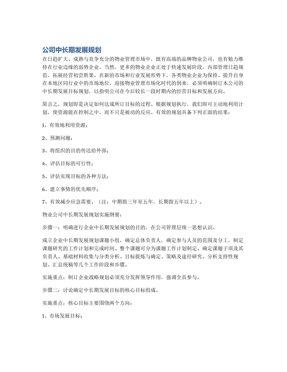 公司中长期发展规划_第1页