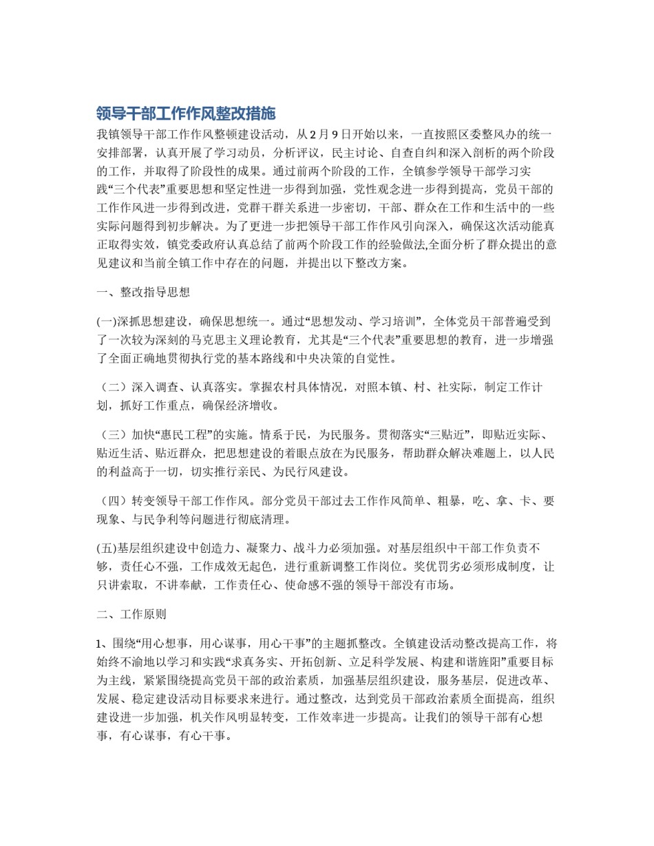 领导干部工作作风整改措施_第1页