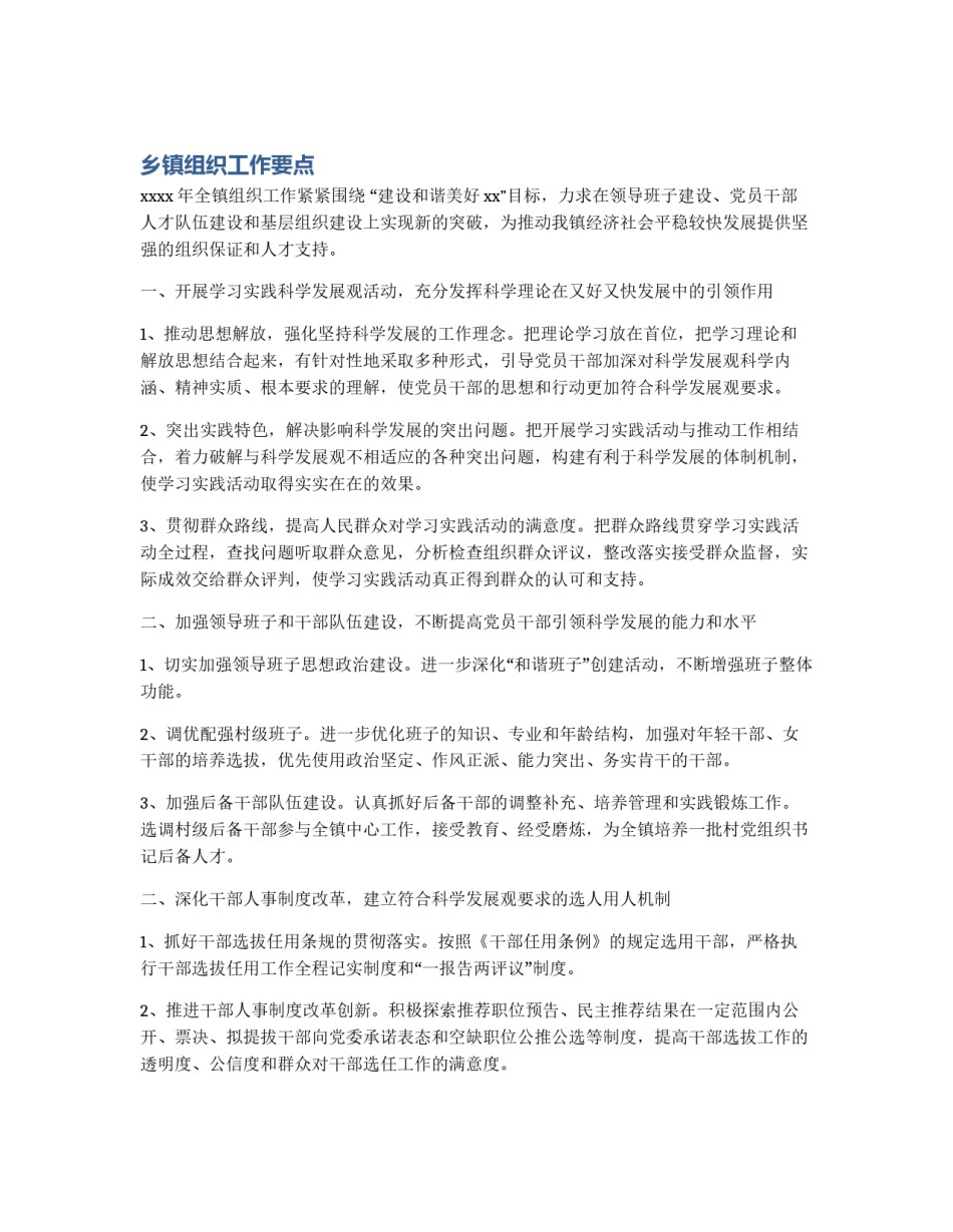 乡镇组织工作要点_第1页