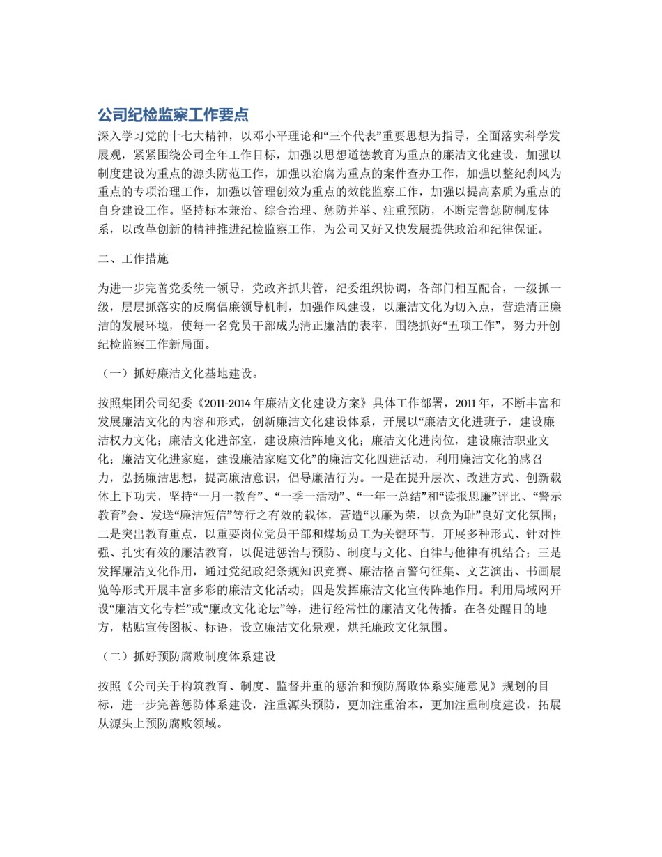 公司纪检监察工作要点_第1页