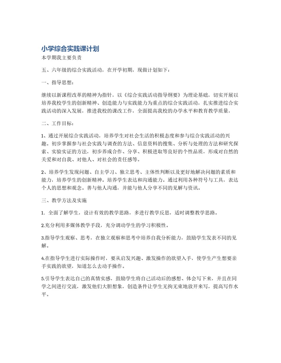小学综合实践课计划_第1页
