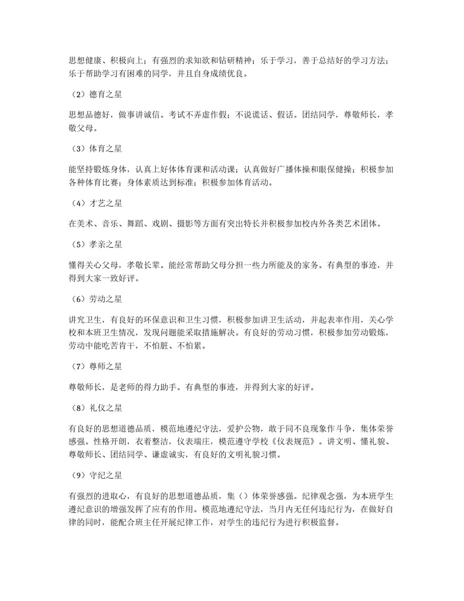 中学“校园明星”评比方案_第2页