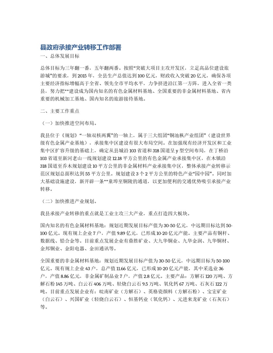 县政府承接产业转移工作部署_第1页