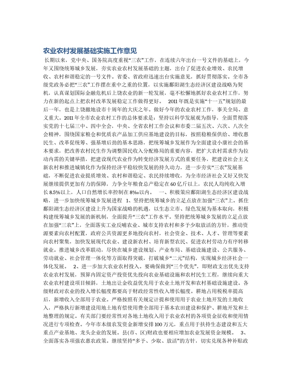 农业农村发展基础实施工作意见_第1页