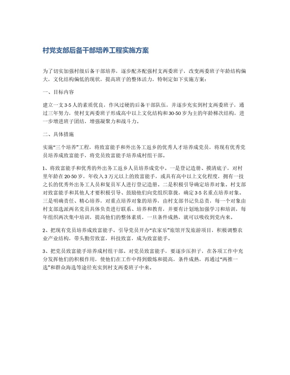 村党支部后备干部培养工程实施方案_第1页