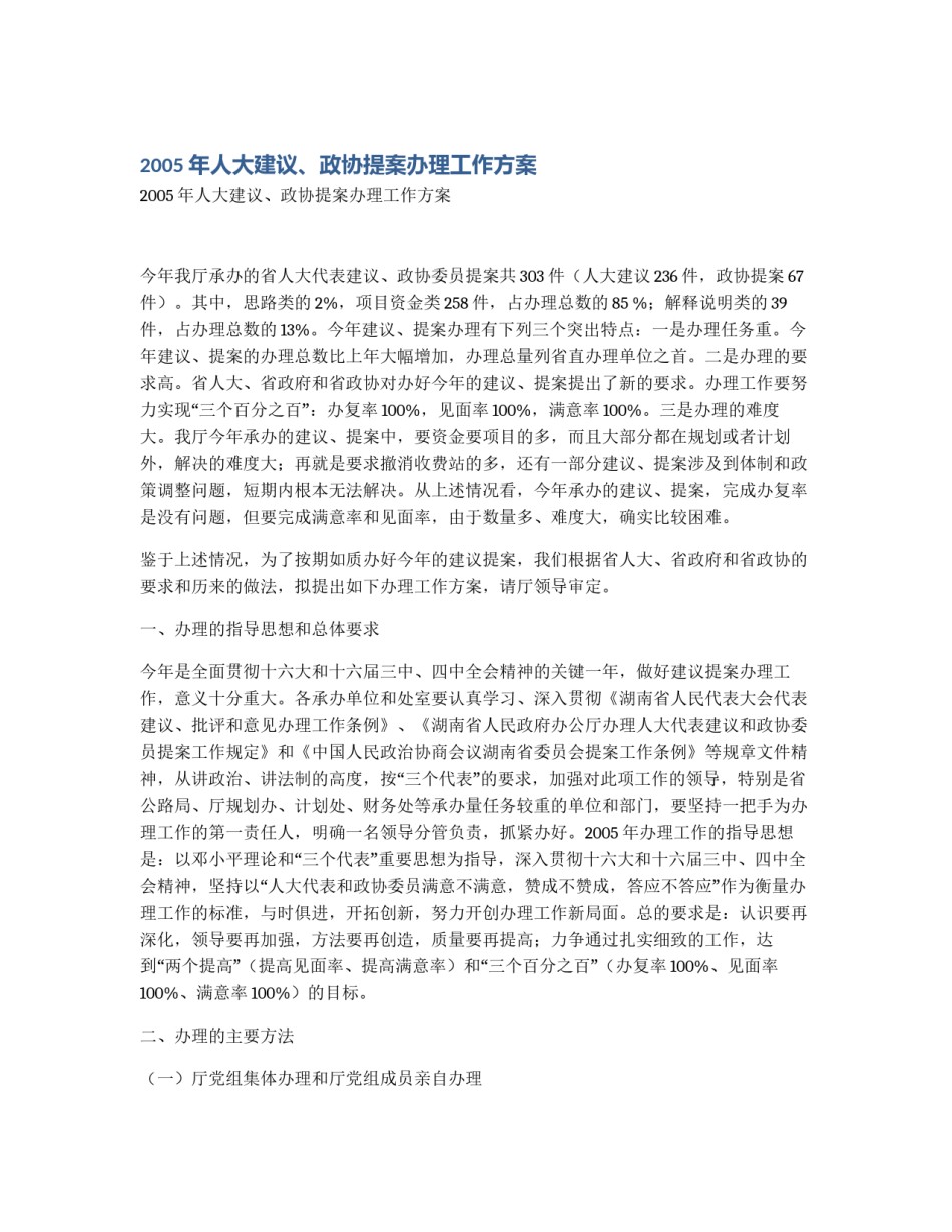 2005年人大建议、政协提案办理工作方案_第1页
