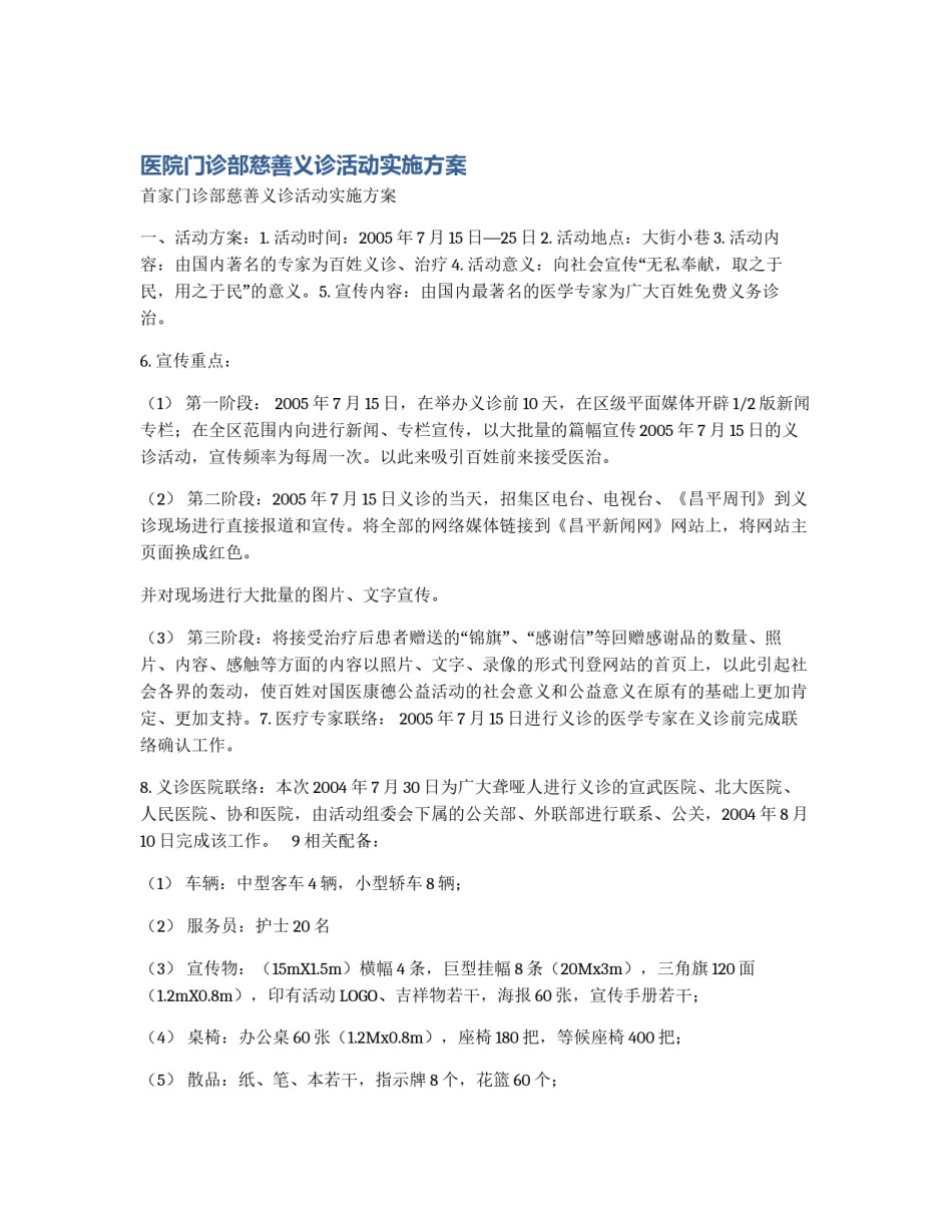 医院门诊部慈善义诊活动实施方案_第1页