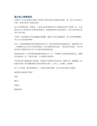 青少年入团申请书