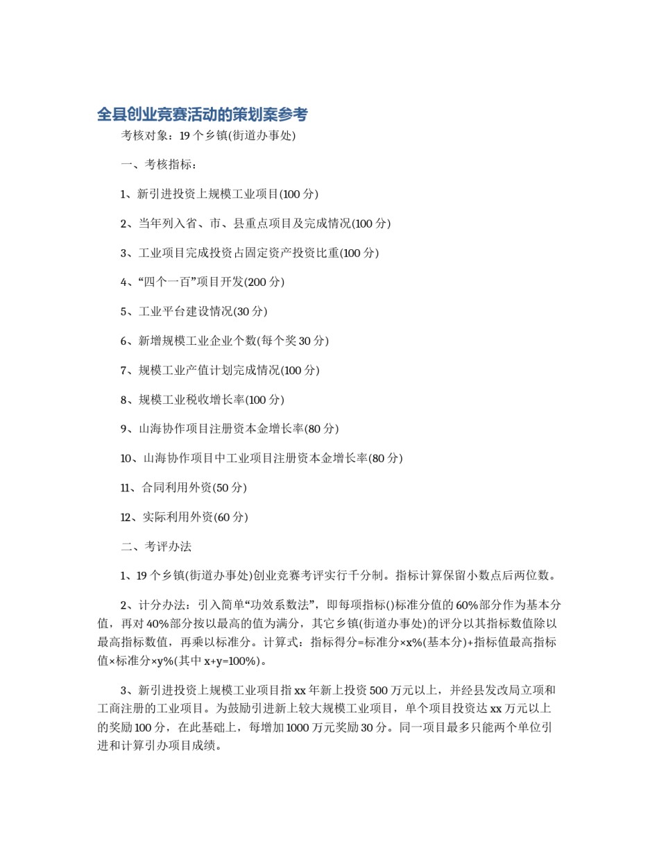 全县创业竞赛活动的策划案参考_第1页