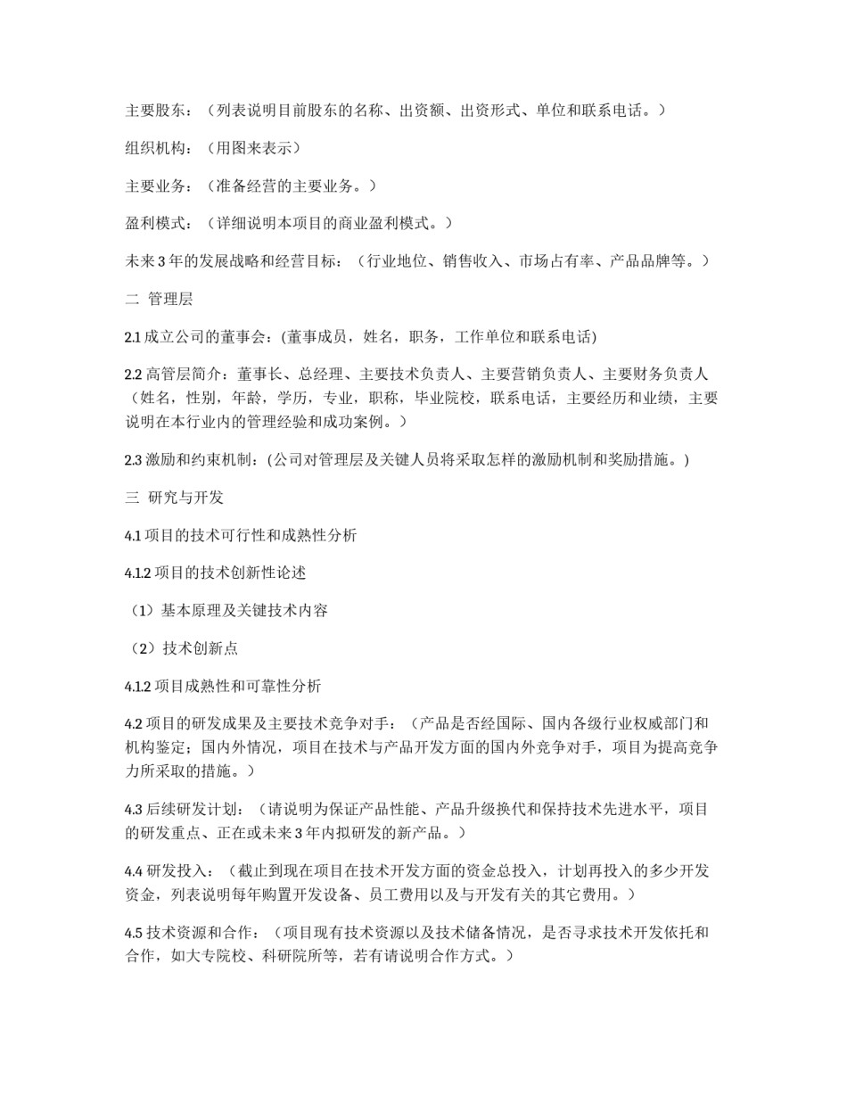 创业项目计划书模板_第2页