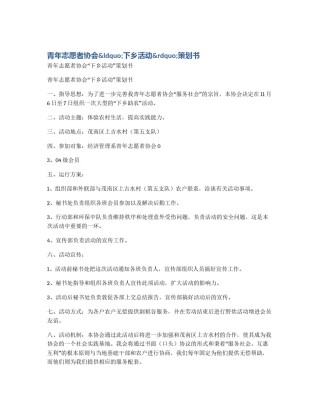 青年志愿者协会&ldquo;下乡活动&rdquo;策划书