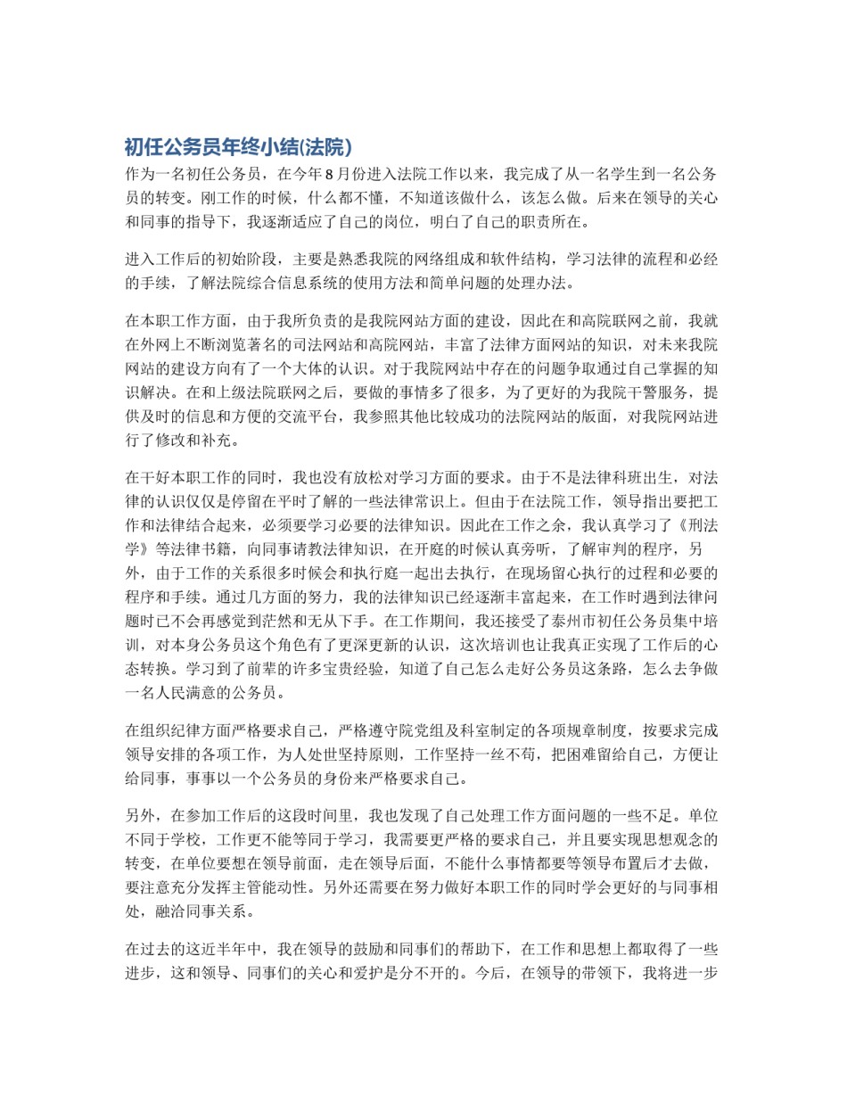 初任公务员年终小结(法院）_第1页
