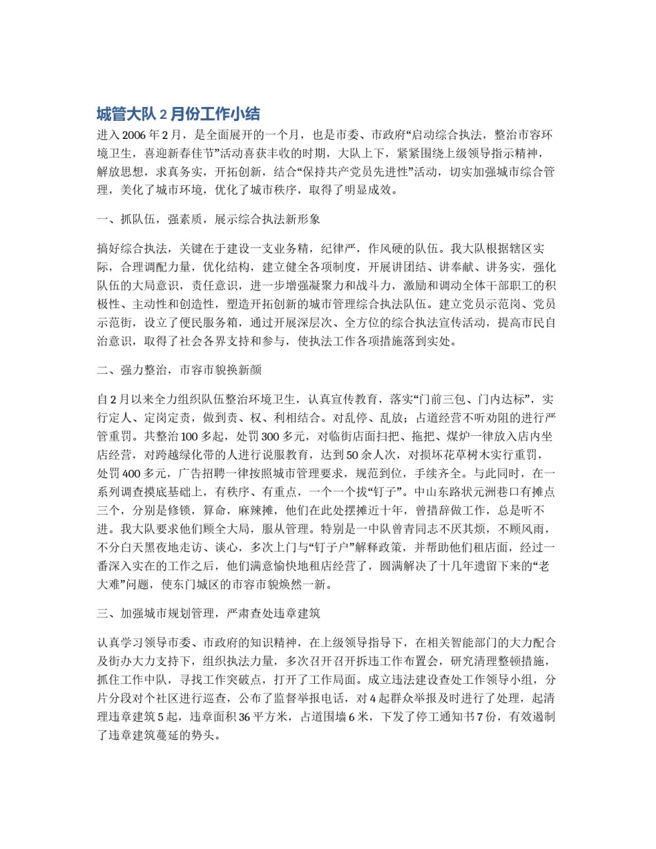 城管大队2月份工作小结_第1页