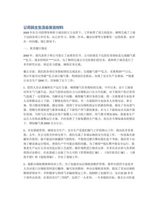 公司民主生活会发言材料