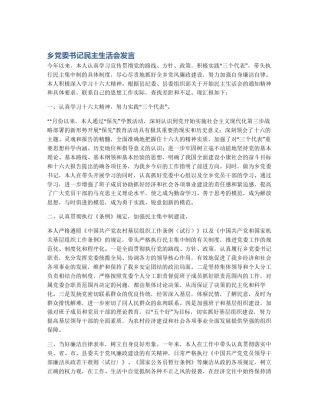 乡党委书记民主生活会发言