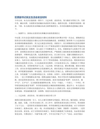 区委副书记民主生活会发言材料