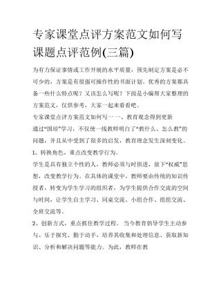 专家课堂点评方案范文如何写 课题点评范例(三篇)
