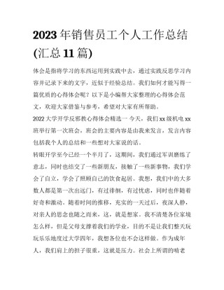 2023年销售员工个人工作总结(汇总11篇)