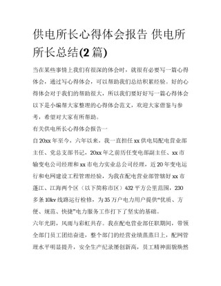 供电所长心得体会报告 供电所所长总结(2篇)